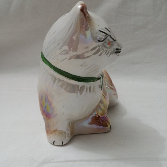 Beautiful Handpainted Ceramic Cat  Iridescent Pearlized Lusterware - Picture 4 of 7